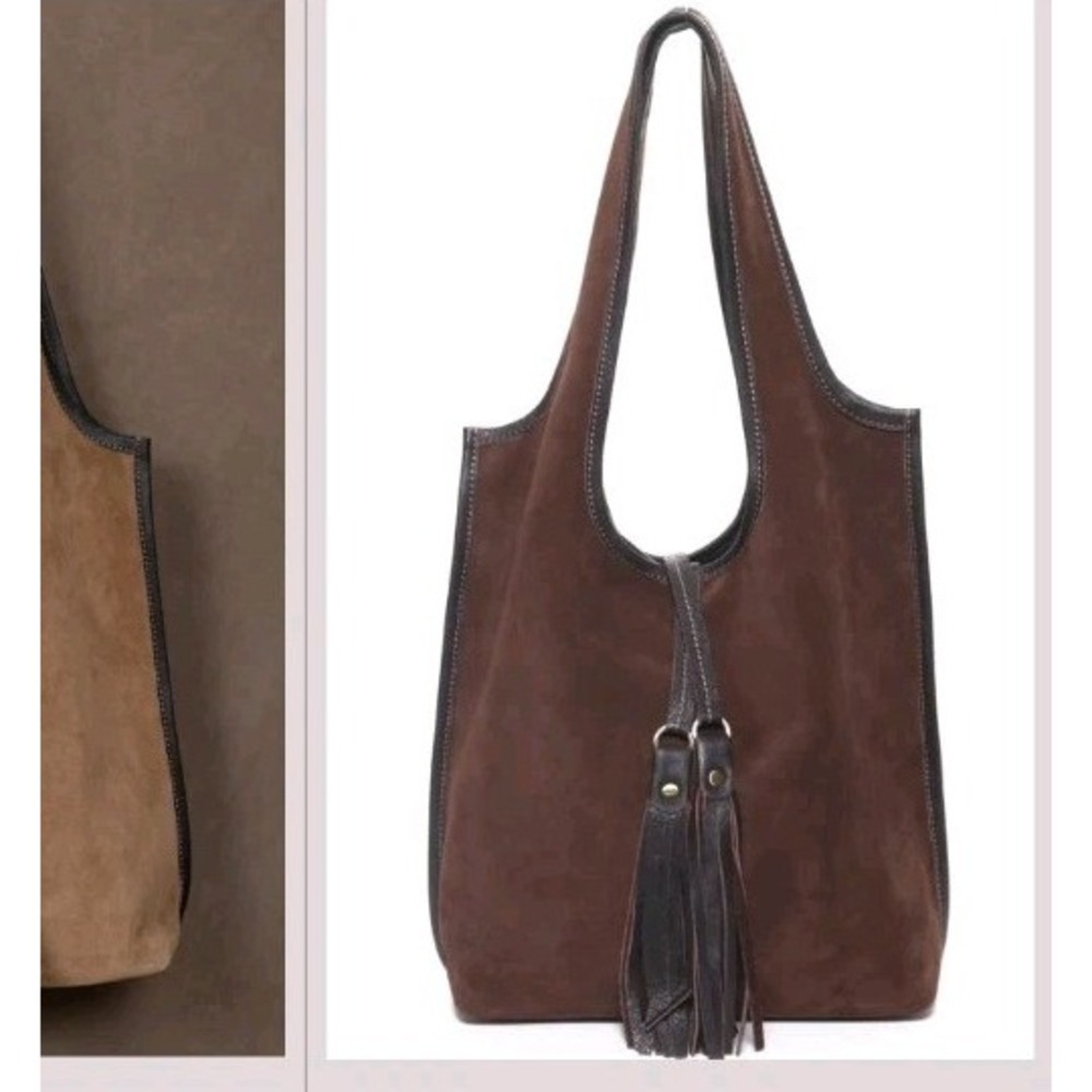 Carla Mancini Monica Brown Seude Tote Bag Purse With Matching Pouch Boho